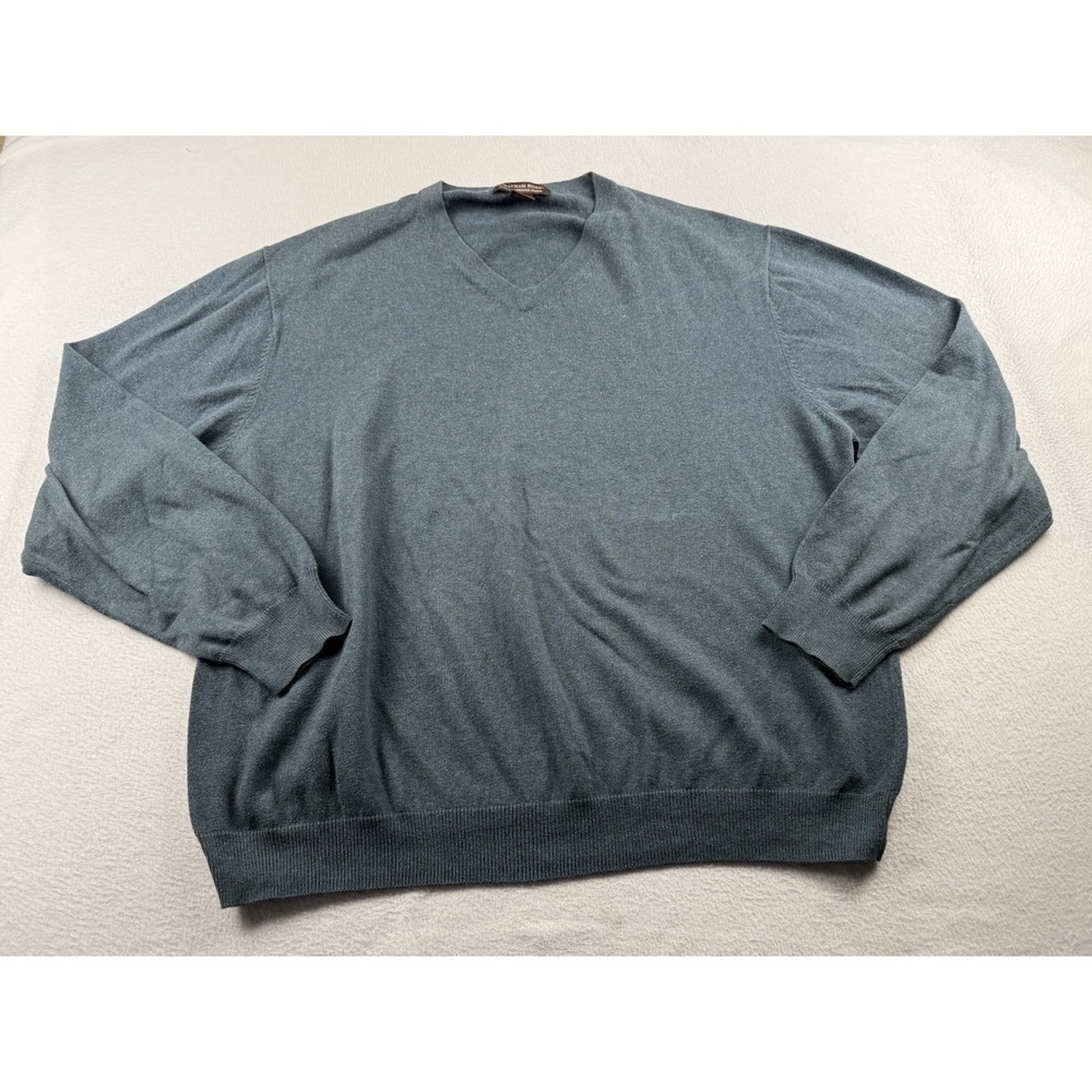Chatham Road Mens XL Cotton Cashmere Blend Sweater Green V Neck Classic